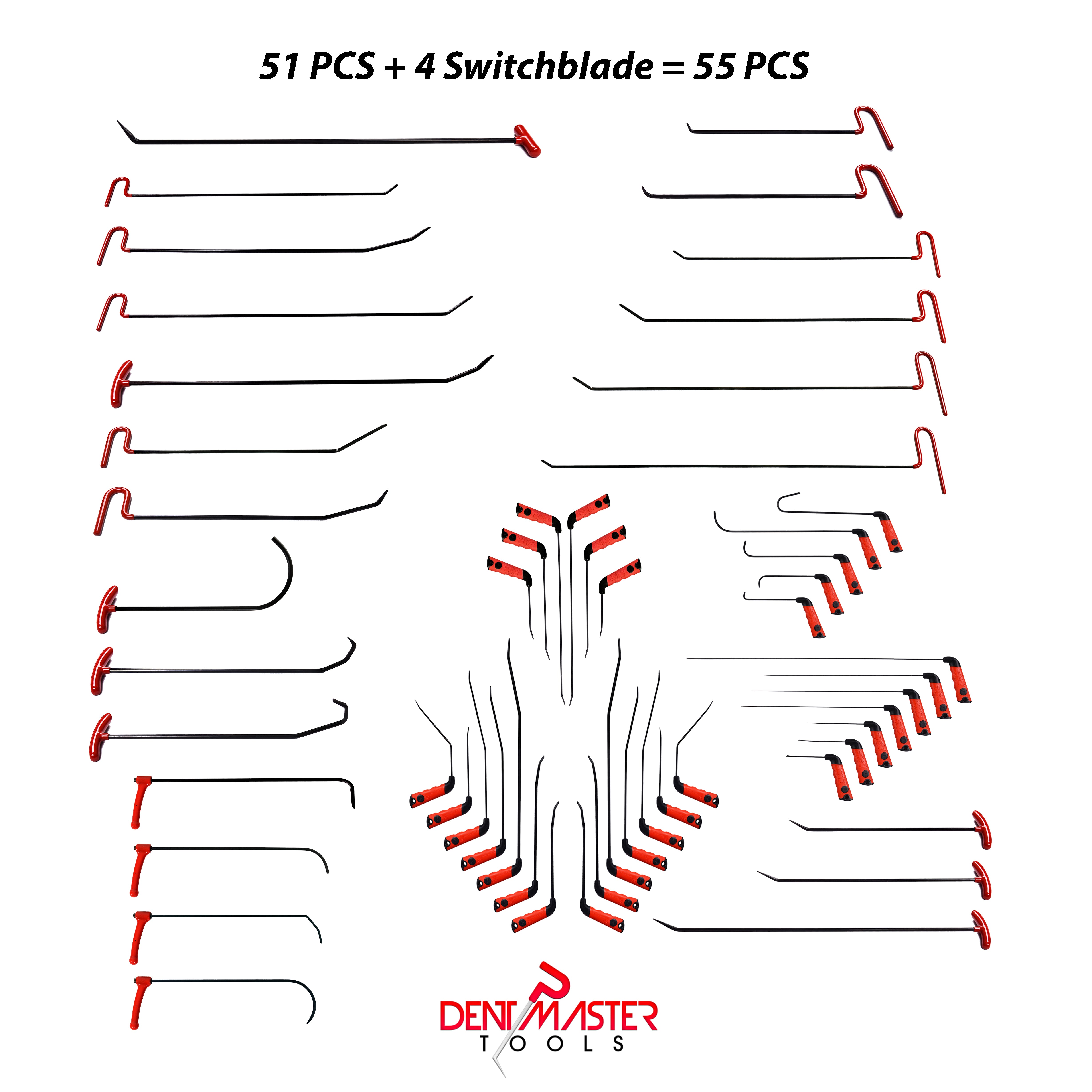 Ensemble de 55 outils de débosselage sans peinture (DSP) PDR ultime avec 4 outils de type canif à lame rétractable